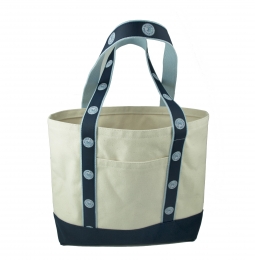 Clearwater Swim Club Tote with Navy Bottom and Ribbon on Lt Blue Handles